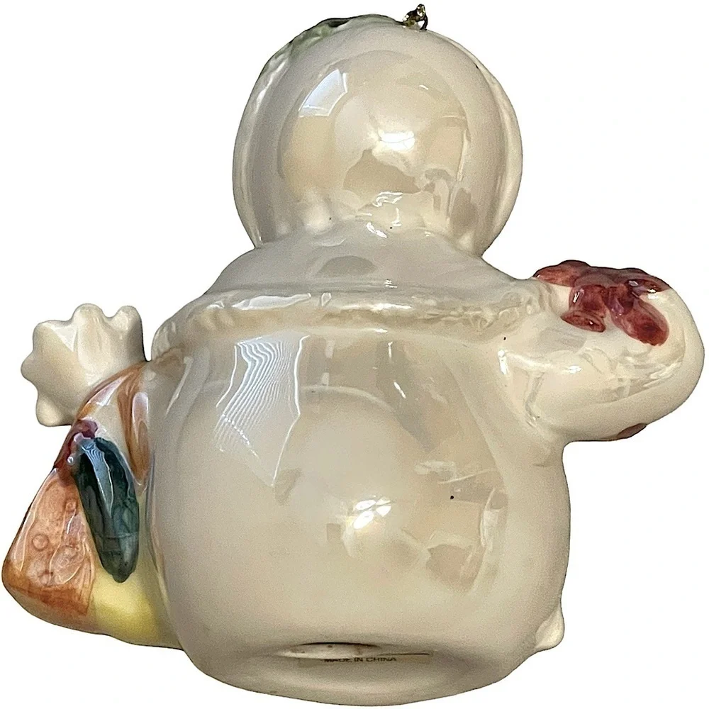 Set of 8 Vintage Pearlescent Ceramic Snowmen or Snow People Ornaments